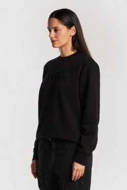 Huffer Classic Black Embroidered Logo Fleece Crew