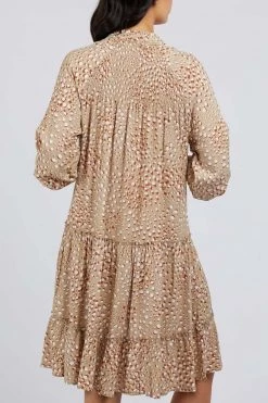 Foxwood Gillian LS Button Front Tiered Mini Beige Animal Dress