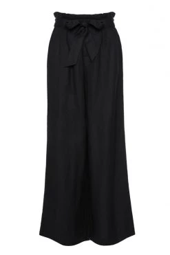 Among The Brave Galaxy Black Paper Bag Tie Waist Wide Leg Linen Pant Pants
