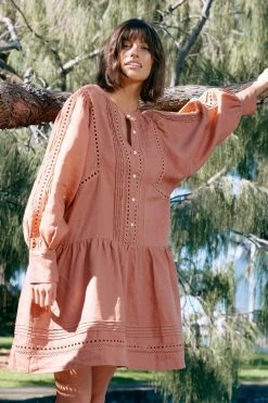 Zoe Kratzmann Douse Linen Russet LS Tiered Mini Dress Dresses